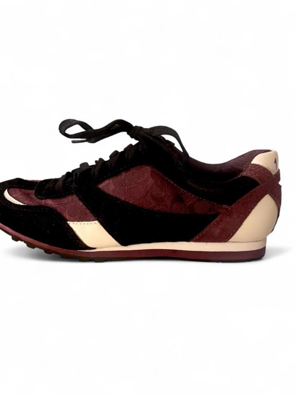 Women's Coach Maroon, White, and Black Lace-Up Sneakers